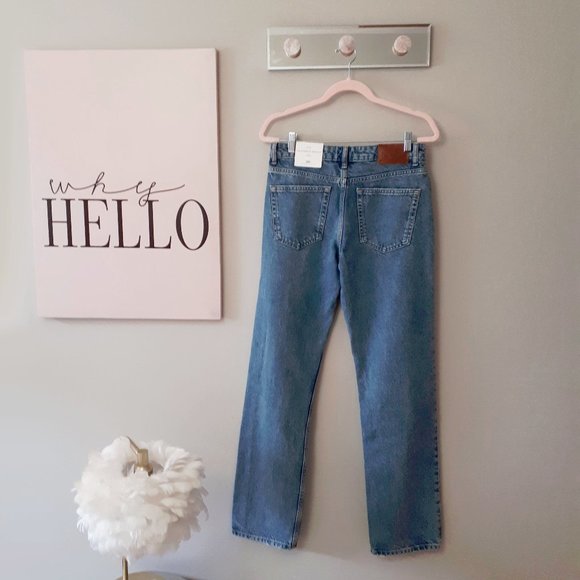 NWT Zara medium wash blue mid-rise slim fit straight leg denim jeans, US6 - Picture 8 of 10